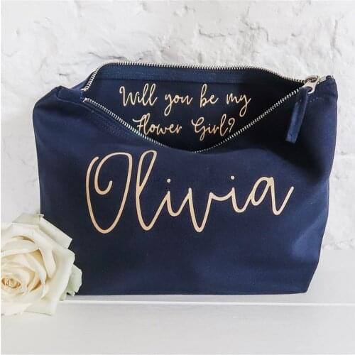 Bridal party zipper pouches Monogram Canvas makeup bag custom text logo brithday gifts will you be my bridesmaid Cosmetic bags