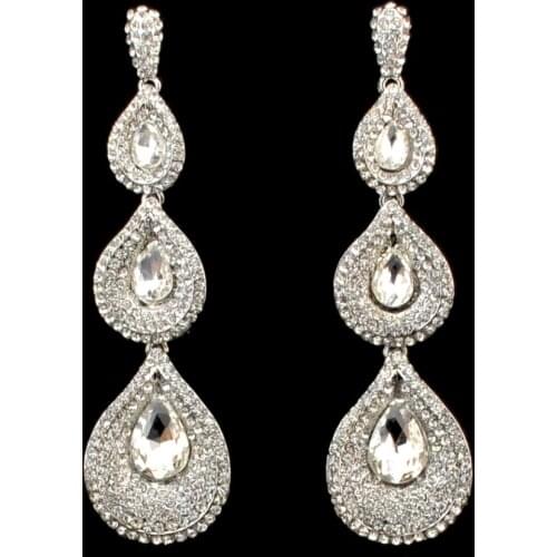 Cute Blue Long Rhinestone Crystal Teardrop Classic Drop Dangle Big Earrings for Women Wedding Bridal Luxury Pendientes Jewelry