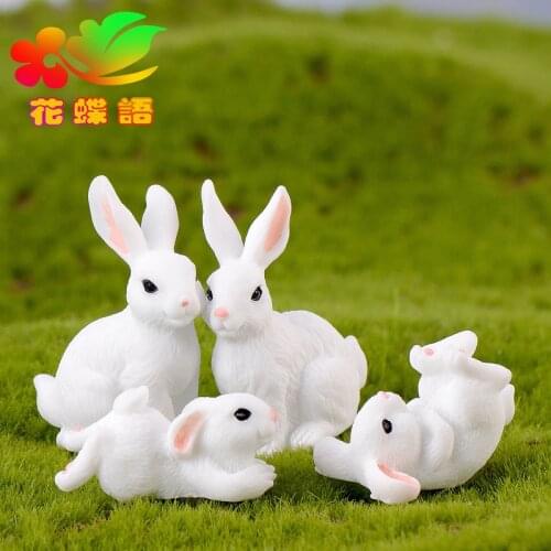 4 Pcs Mini Bunny Garden Ornament Cute Rabbit Easter Decoration Miniature Hare Animal Figurine Resin Craft