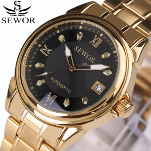 SEWOR Top Brands Luxury Man Watch Big Dial Wrist Watch Golden Watches Men Skeleton Mechanical Watch Stainless Steel Montre Homme