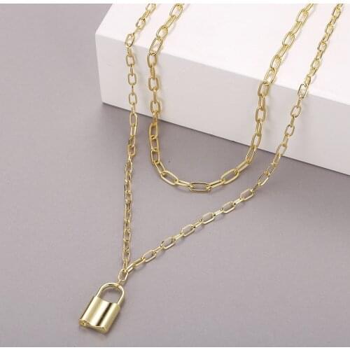 New Personality Zinc Allory Necklace For Women Lock Shape Double Layer Pendant Necklace Women Jewelry For Birthday Gifts