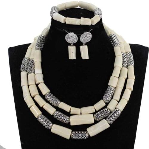 Popular White Coral Beads Bridal Jewelry Set Real Coral Bead Silver Indian Jewelry Set for Women Birthday Gift CNR843