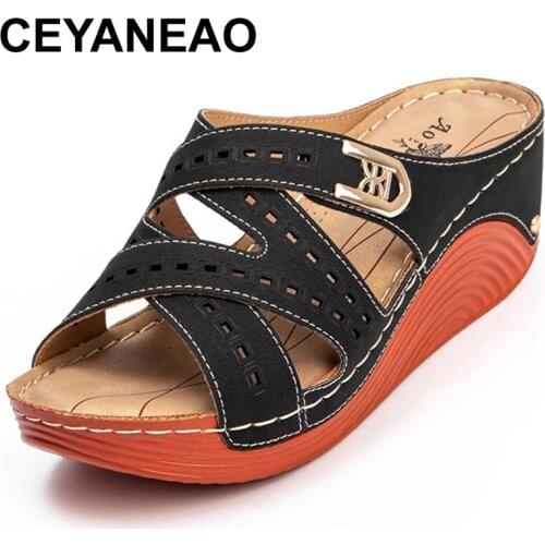 CEYANEAO Womens Footwear Summer Orthopedic Platform Wedge Sandals Lady Female Shoes Rubber Sole Casual Vulcanize Shoes Zandalia