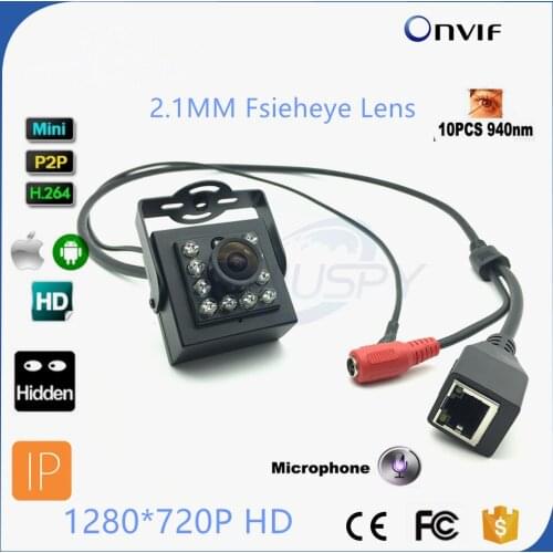 720P HD Wide Angle Night Vision MINI IR Camera 940nm Leds Onvif Cctv Ir Mini IP Camera Microphone Audio IR CUT Ethernet CAMERA