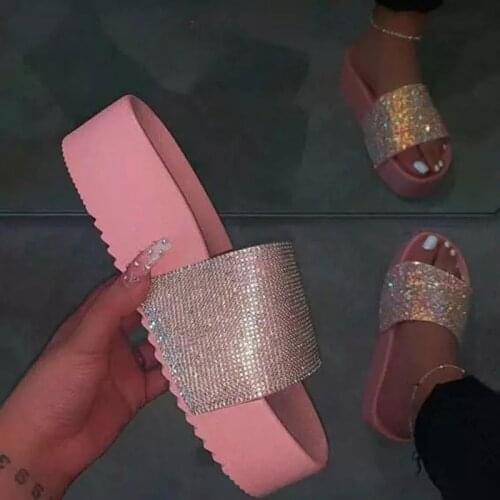 Bling Platform Sandals Summer Women Slipper New Fashion Rhinestone Lady Beach Slipper Shoes Flip Flops Slides High Heels WSH3645