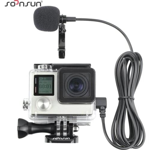 SOONSUN Skeleton Housing Case Side Open Protective Case + External Microphone Cable for GoPro Hero 3 3+ 4 For Go Pro Accessories