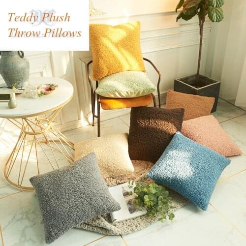 Modern Teddy Plush Simple Solid Dyed Cushion Cover Velvet Decorative Throw Pillows Case Livingroom Sofa Pillow Covers Home Decor