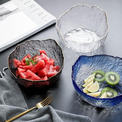 Glass Bowl Large Capacity Salad Bowl Fruit Bowl Home Tableware Dessert Mixing Bowl Irregular Section Gold