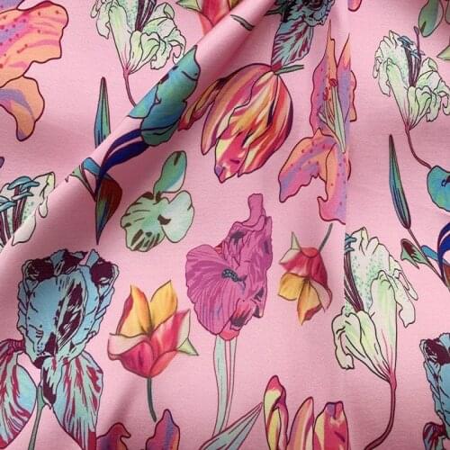 Spring and Summer New European and American Flower Simulation Silk Satin Digital Printed Skirt DIY Fabric Textile Fabric