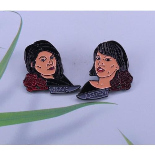 Look and listen enamel pin set your favor Karen and Georgia brooch wear and hang out with them