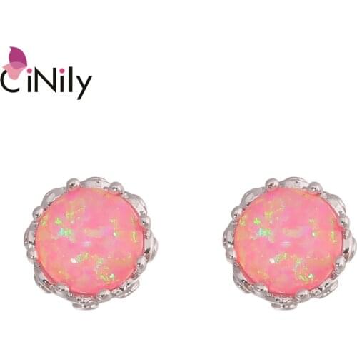 CiNily Pink & Orange Fire Opal Night Stud Earrings With Stone Silver Plated Cocktail Party Fully-Jewelled Female Earrings Gift