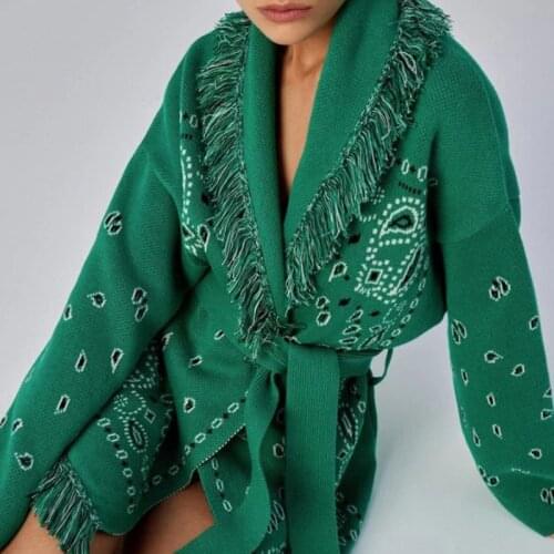 2021 Autumn Winter Cardigan Women Long Sleeve V Neck Casual Loose Knitted Green Y2k Fashion Oversized With Sashes Sweater Woman