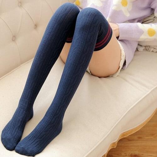 1 Pair Solid Colors Knitted Sexy Stocking Women Warm Casual Cotton Thigh High Over The Knee Socks Fashion Ladies Long Stockings