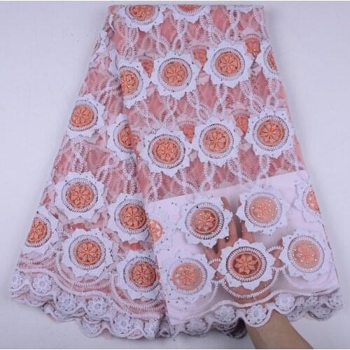 African Lace Fabric With Stones Peach French Lace Fabric Nigerian Tulle Laces Fabrics Net Lace Fabric For 5 yards S1515