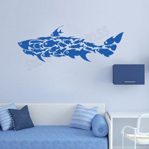 Large Shark Fish Removable Art Vinyl Wall Stickers Interior Family Decor Animal Living Room Mural Kids Room Nursery Decor ZW313