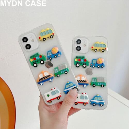 Cute 3D Cars Epoxy TPU Phone Cases for Iphone 12 Pro Xr Xs Max Mini 7 8 Plus 11 Pro Max X Clear Drop Glue Cover Shockproof Coque