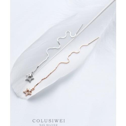 Colusiwei Bright Star Pentagram Drop Earrings for Women Genuine 925 Sterling Silver Long Tassel Dangle Earrings Fine Jewelry