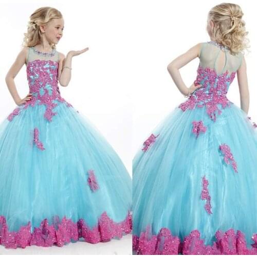 Sarahbridal Elegant Tulle Ball Gown Flower Girls Dresses With Grace Appliques Luxury Beading Sequined Girls Dresses Fashionabale