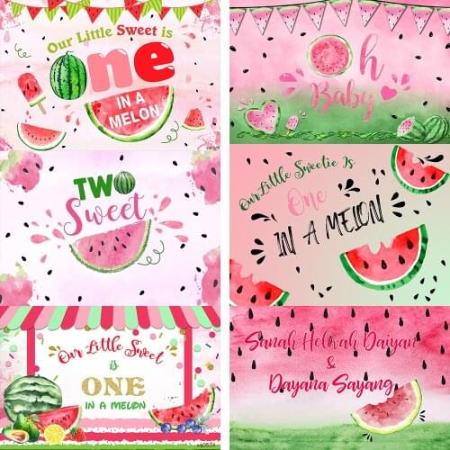 Watermelon Birthday Backdrop One in a Melon Pink Watermelon Background Girls 1st Birthday Party Decor Photocall Supplies