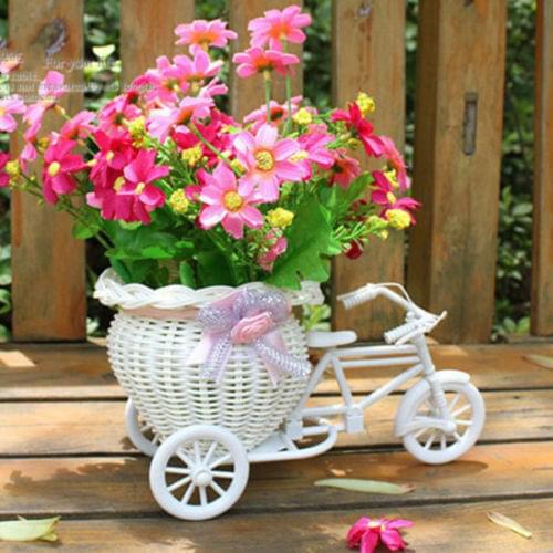 Hot Sale Bicycle Decorative Flower Basket Newest Plastic White Tricycle Bike Design Flower Basket Storage Party Decoration Pots