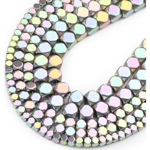 Faceted Square Hematite Light Purple Natural Stone Cube Spacer Loose Beads For Jewelry Making Diy Bracelet Accessories 3/4/6MM