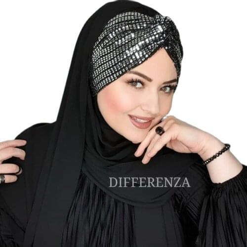 Hijab Turban Haute Couture Hand Made Special Design Sequin Differenza Muslim Women Clothing Islamic Fashion Turkey Wedding