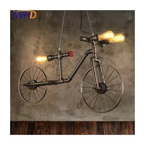 IWHD American Style Bicycle Vintage Pendant Lights Loft Industrial Handing Lamp Water Pipe Light Fixtures E27 220V For Decor