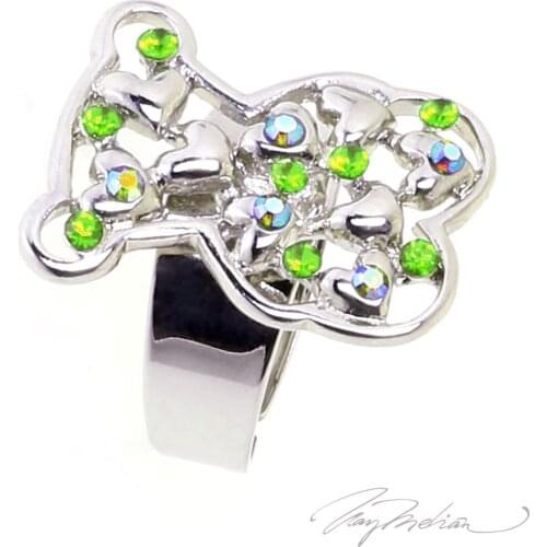 Ring Rhodium and Green Swarovski crystal OSORED Collection CROWN