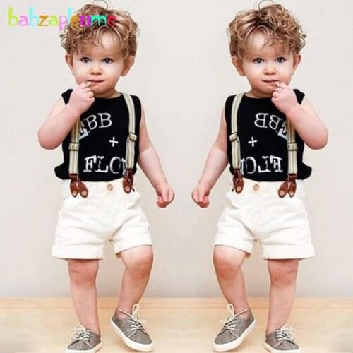3Piece/2-6Years/Summer Toddler Boys Clothing Set Letter Sleeveless T-shirt+White Shorts+Strap Baby Clothes Kids Tracksuit BC1175
