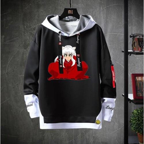 Cartoon anime Inuyasha Hooded Teenagers Costume Unisex Casual Fake Two-Piece Hoodies Sweatshirt jacket coat