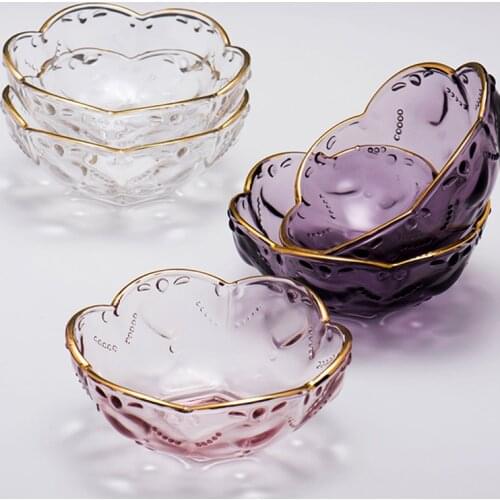 3.45Inch Small Glass Bowl European Transparent Gold Inlay Glass Bowl Color Peach Heart Glass Bowl For Ice Cream Fruit Dessert