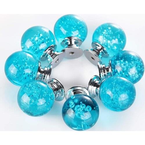 Furniture door handle blue crystal bubble knob glass cabinet knob round drawer handle household drawer door handle