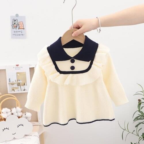 Fashion Autumn Spring Baby Girls Princess Children Baby Infant Knitting Dress Ruffle Long Sleeve Knitwear Dresses Kids