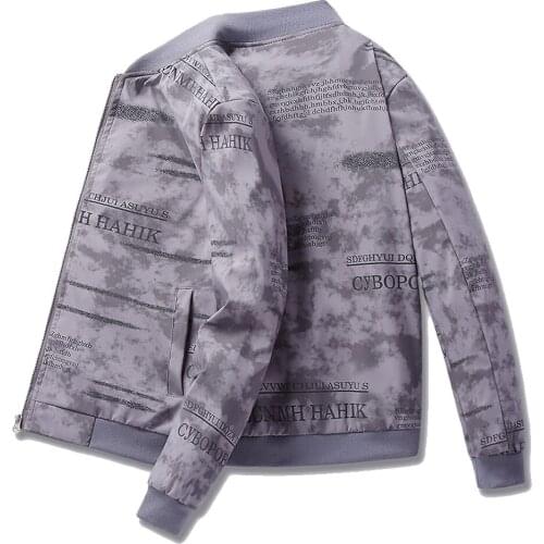 2020 mens spring and autumn new fat plus plus plus size bomber coat casual versatile loose tie dye print jacket coat