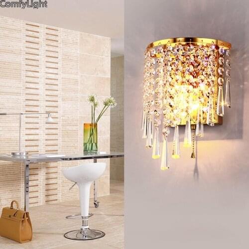 Wall decor lamp sconce led modern indoor bed Crystal wall fixture light indoor decoration For Living Room E14 Golden luminaria