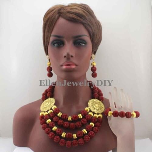 Delicate Garnet 20MM Ball Beads Nigerian Wedding African Beads Classic Women Pearl Ball Beads Jewelry Sets Free Shipping W13178