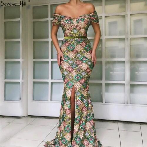 Latest Design Off Shoulder Sexy Evening Dresses 2020 Multicolored Sequins Luxury Sparkle Formal Dress Serene Hill LA60804