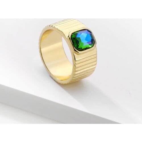 New Trendy Geometric Colorful Crystal Rings For Women Simple Gold Color Round Couple Rings Friendship Female Jewelry 2021