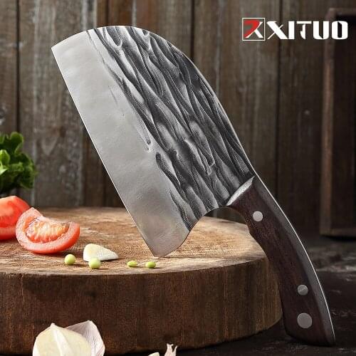 XITUO Butcher Chef Knives Broad Blade High Carbon Steel Bone Vegetable Meat Cleaver Handmade Forged Knife Kitchen Knives Cooking