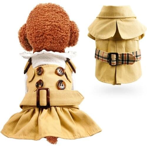 Pet Dog Clothes, Autumn Button Skirt Handsome Trench Coat, Suitable for Teddy Bear Bomei Small and Medium-sized Dogs Pet Clothes