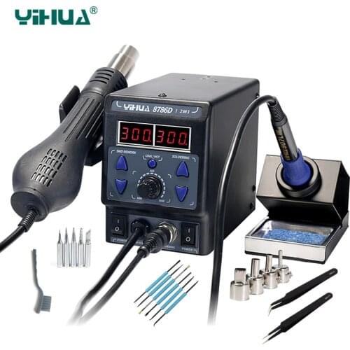 YIHUA 8786D New Upgrade Rework Soldering Station LED Display 2 in 1 SMD Soldering Iron Hot Air Gun 700W BGA Welding Tool Station