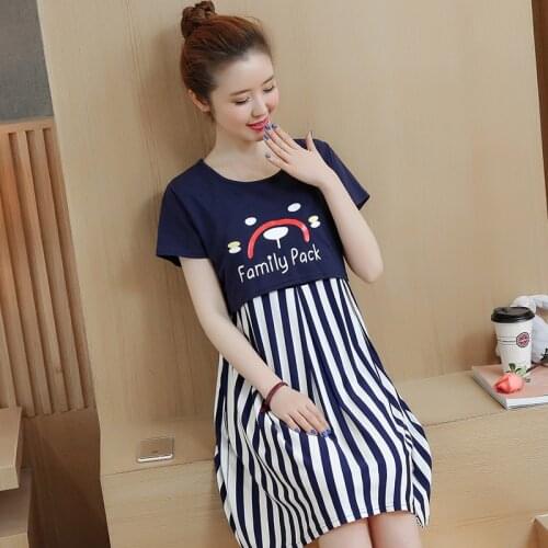 Maternity dress breastfeeding casual letters printed stitching stripes expectant mother clothes pregnent dreses