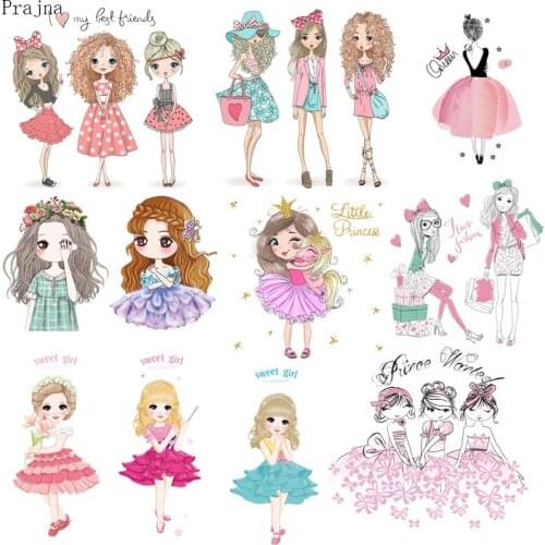 Prajna Sweet Girl Iron on Transfer Patches Sticker On Clothes Fashion Ballet Girl Heat Transfer Vinyl Patch Thermal Washable DIY