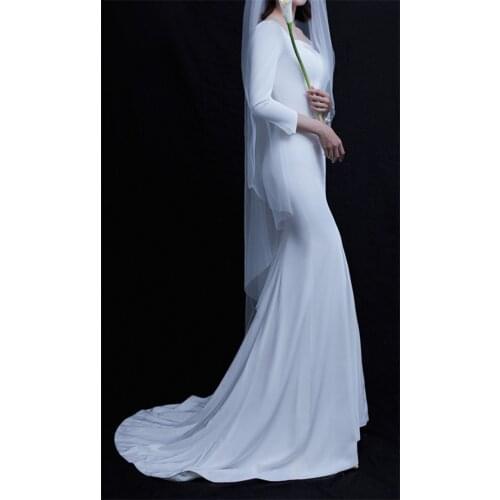 Simple Backless French Style Sweep Train Wedding Dress Elegant Square Neck Satin Mermaid Bridal Gowns vestidos de mairee Wedding