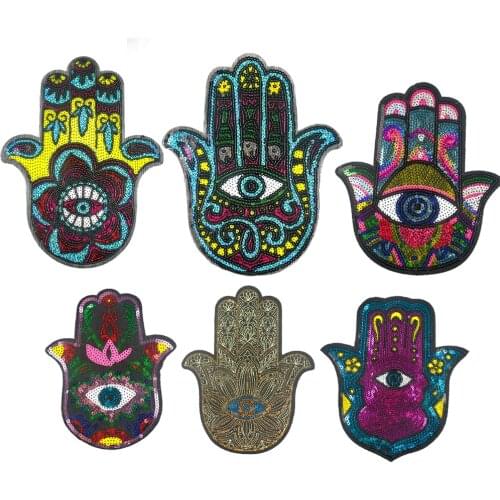 Colorful Hamse Hand of Fatima Iron on Patches for Clothing Garment Accessory Sewing on Clothes Embroidery Applique Wholesale