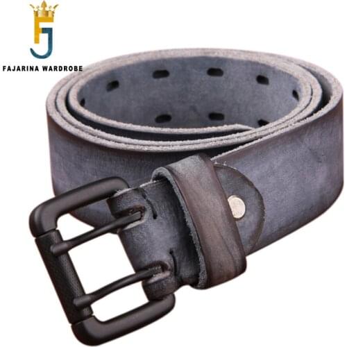 FAJARINA Men‘s Top Quality Pure Solid Cow Skin Belts Retro Cowhide Leather Double Pin Buckle Metal Belt Men 3.8cm Width N17FJ960