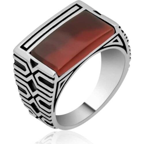 Silverlina Silver Brown Agate Male Ring