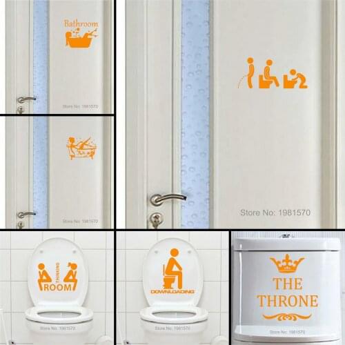 Glow Toilet Sticker Cartoon Luminous Bathroom Sticker WC Sign Washroom Door Sticker Glowing Wall Decoration Decal Home Decor
