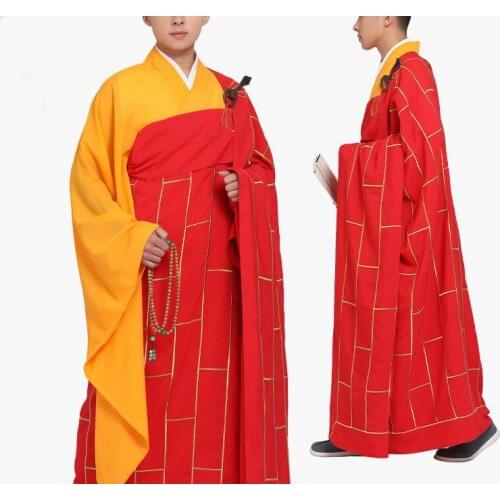 Unisex high quality wooden hook buddhist shaolin monk kung fu suits zuyi buddha cassock kesa robe zen lay gown red/coffee