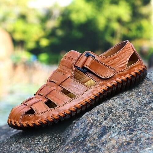 Ready Stock! Leather Handmade Plus Size Sandals For Men Beach Shoes Men Mens Summer Shoes Sandalias Hombre Zapatos De Hombre